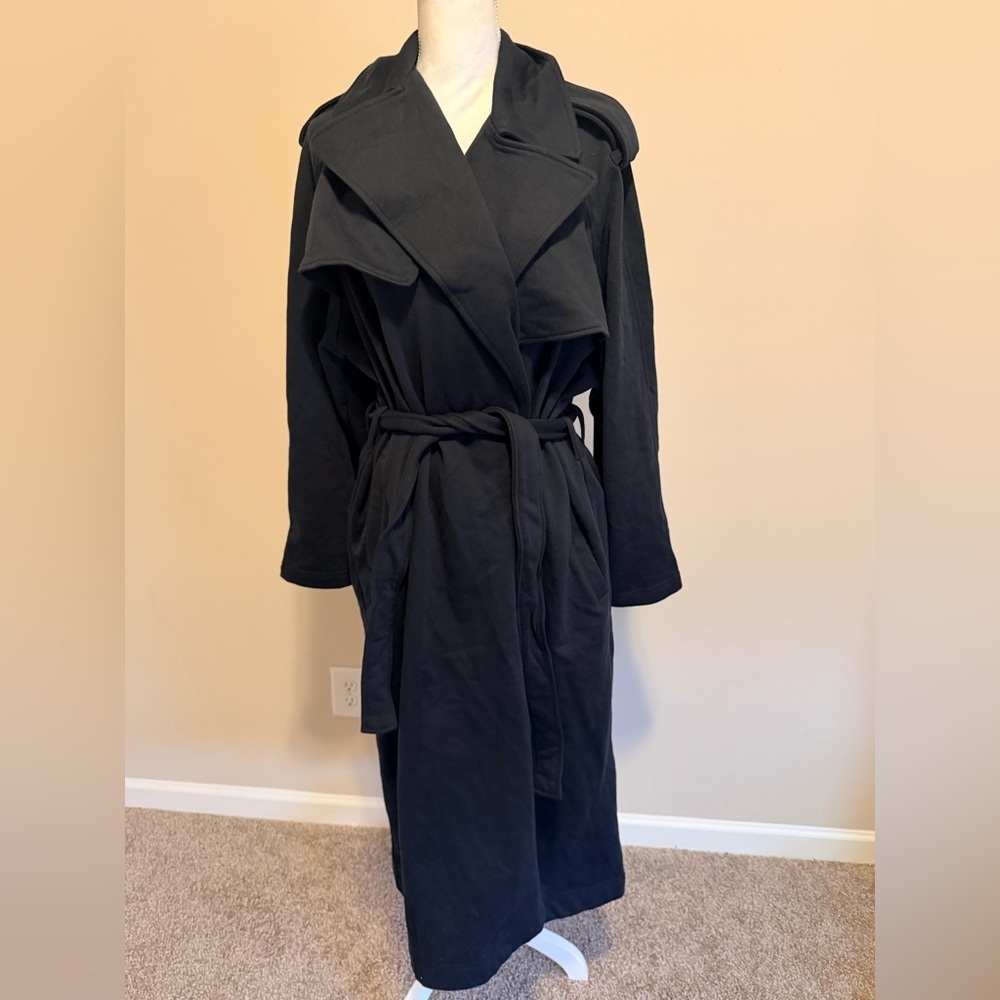NWT SKIMS boyfriend fleece oversized trench coat size small in Onyx - Picture 3 of 14